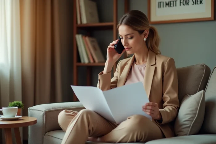 Femme entrepreneuse travaillant depuis son bureau à domicile lors d'un appel professionnel