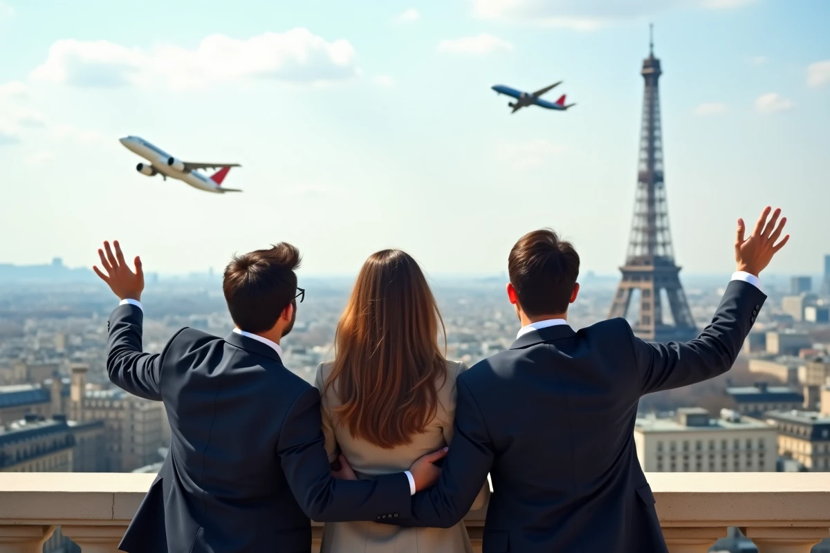 Groupe de jeunes professionnels sur un toit à Paris